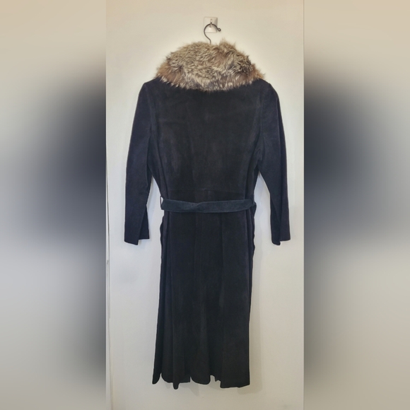 Vintage Genuine Black Suede Coat with  Mink Fur Collar - Picture 2 of 2